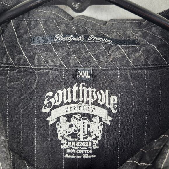 Y2K Southpole Men's XXL Applique Button Down Black White Pinstripe Streetwear - Picture 4 of 8